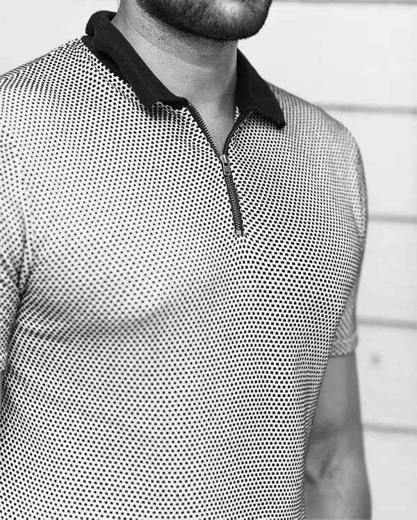 Black-White_Cotton_Geometric_Flat_Knit_Polo_Shirt_For_Men