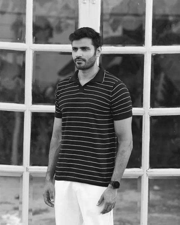 Black-White_Cotton_Classic_Striped_Flat_Knit_Polo_T-Shirt_For_Men