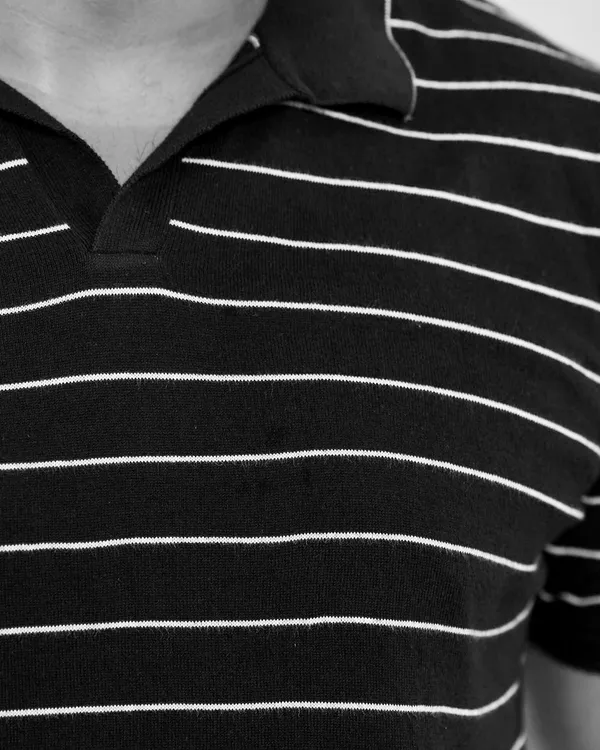 Black-White_Cotton_Classic_Striped_Flat_Knit_Polo_T-Shirt_For_Men