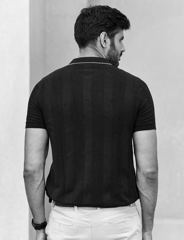 Black_Textured_Flat_Knit_Polo_T_Shirt
