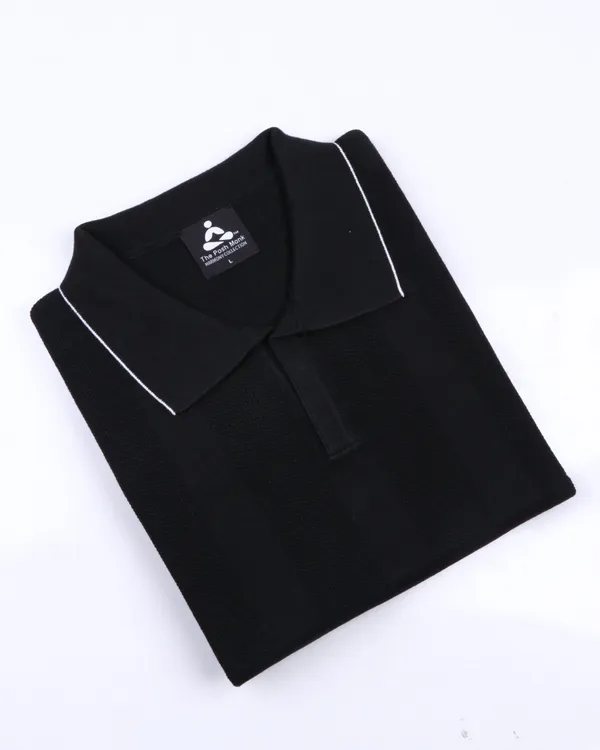 Black_Textured_Flat_Knit_Polo_T_Shirt
