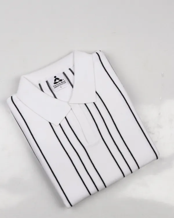 White_Cotton_Vertical_Striped_Flat_Knit_Polo_T-Shirt_For_Men