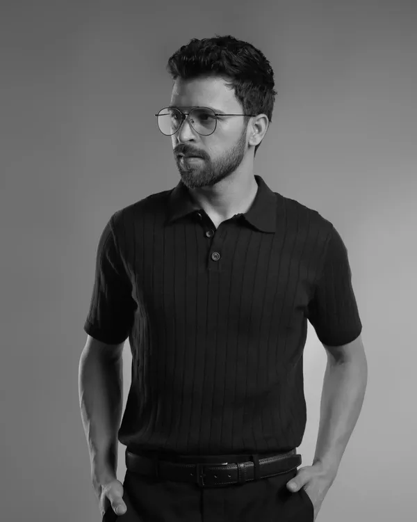 Black_Cotton_Ribbed_Flat_Knit_Polo_T-Shirt_For_Men