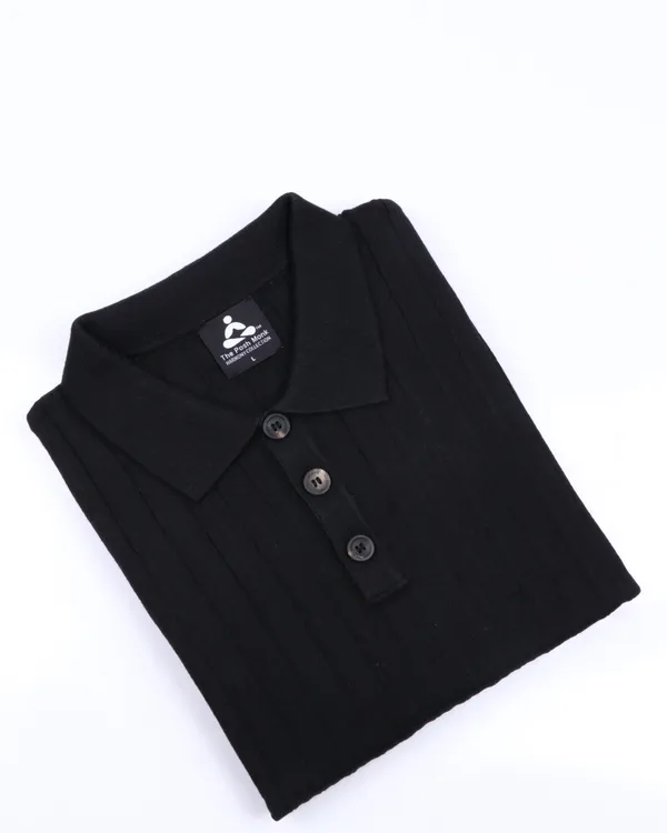 Black_Cotton_Ribbed_Flat_Knit_Polo_T-Shirt_For_Men