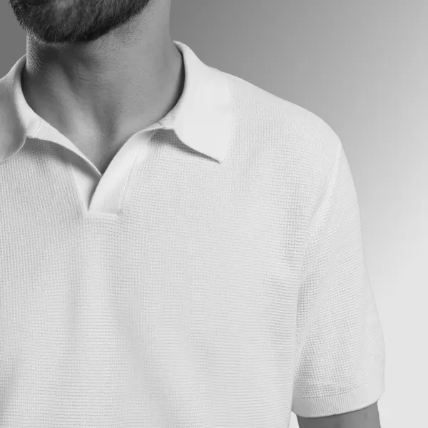 White_Cotton_Minimalist_Textured_Flat_Knit_Polo_T-Shirt_For_Men