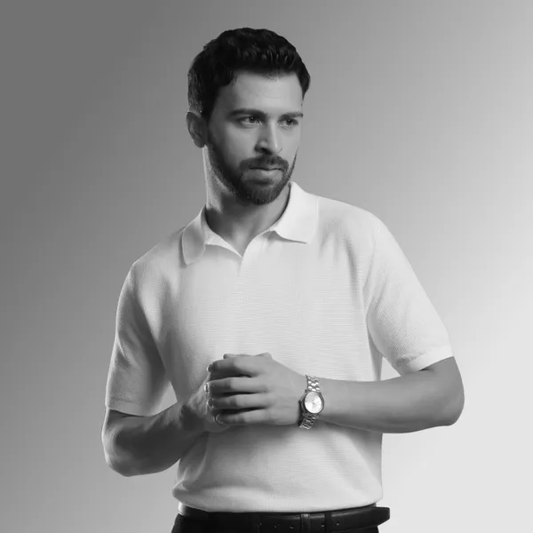 White_Cotton_Minimalist_Textured_Flat_Knit_Polo_T-Shirt_For_Men
