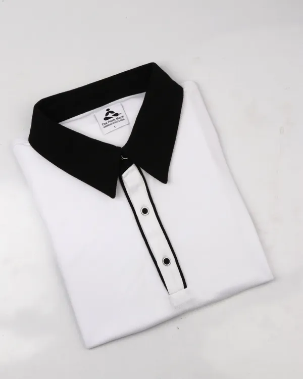 White_Polyester_Buttoned_Performance_Polo_T-Shirt_For_Men