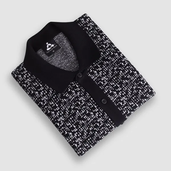 Black_Cotton_Mosaic_Flat_Knit_Half_Sleeve_Shirt_For_Men