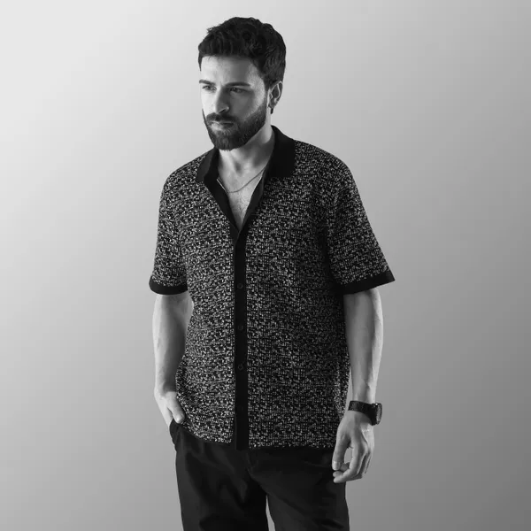 Black_Cotton_Mosaic_Flat_Knit_Half_Sleeve_Shirt_For_Men