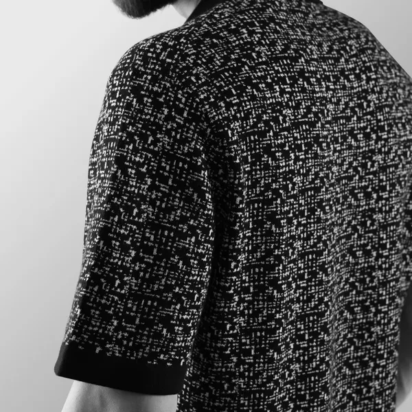 Black_Cotton_Mosaic_Flat_Knit_Half_Sleeve_Shirt_For_Men