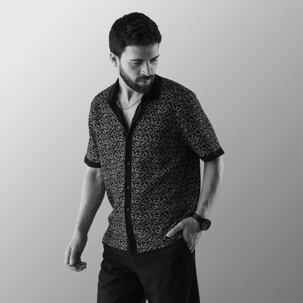 Black_Cotton_Mosaic_Flat_Knit_Half_Sleeve_Shirt_For_Men