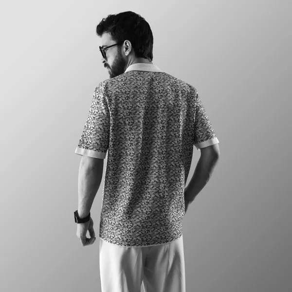 Black-White_Cotton_Mosaic_Flat_Knit_Half_Sleeve_Shirt_For_Men