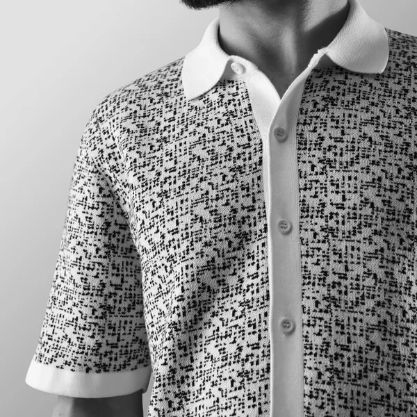 Black-White_Cotton_Mosaic_Flat_Knit_Half_Sleeve_Shirt_For_Men