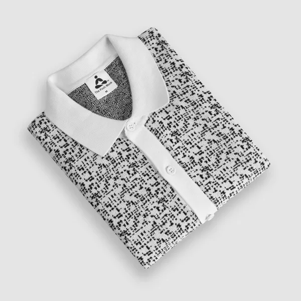Black-White_Cotton_Mosaic_Flat_Knit_Half_Sleeve_Shirt_For_Men