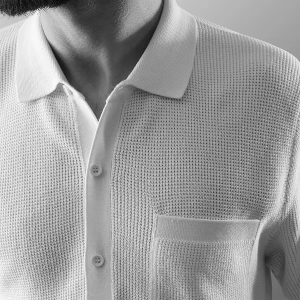 White_Cotton_Textured_Flat_Knit_Half_Sleeve_Shirt_For_Men