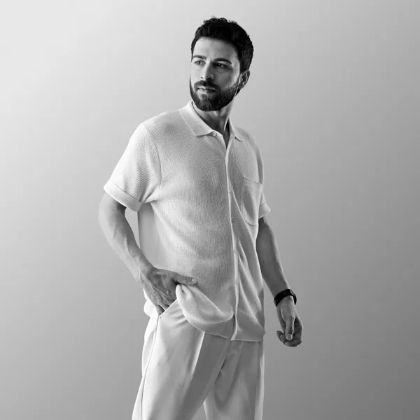 White_Cotton_Textured_Flat_Knit_Half_Sleeve_Shirt_For_Men