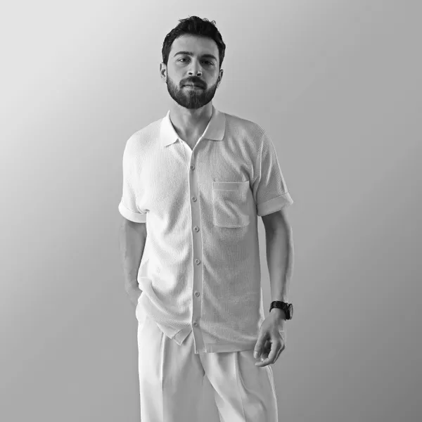 White_Cotton_Textured_Flat_Knit_Half_Sleeve_Shirt_For_Men