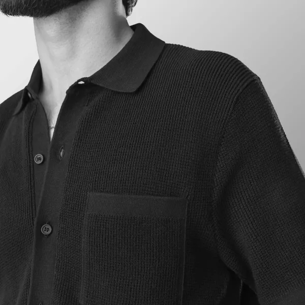 Black_Cotton_Textured_Flat_Knit_Half_Sleeve_T-Shirt_For_Men