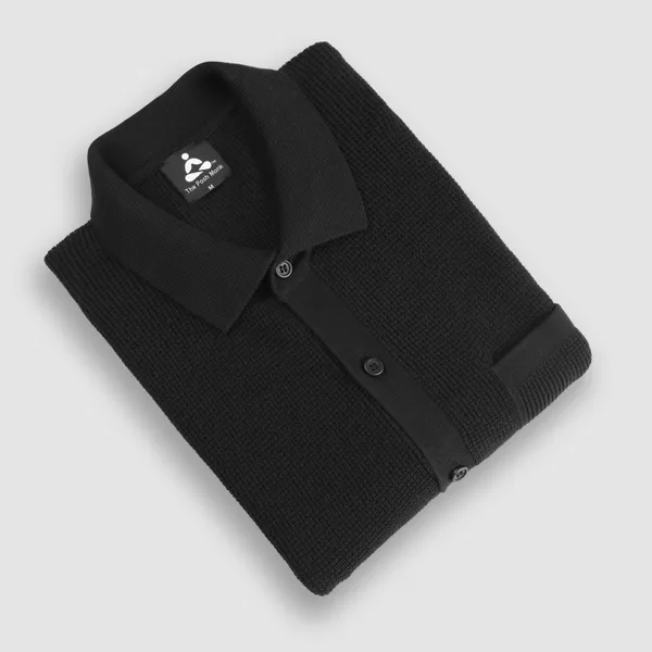 Black_Cotton_Textured_Flat_Knit_Half_Sleeve_T-Shirt_For_Men