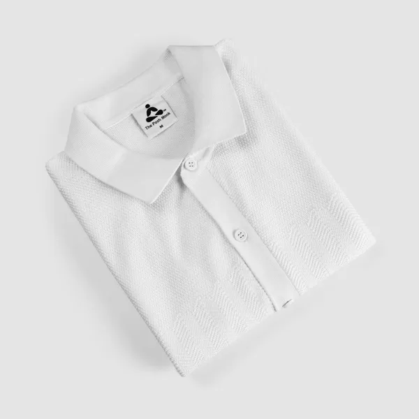 White_Cotton_Chevron_Flat_Knit_Half_Sleeve_Shirt_For_Men