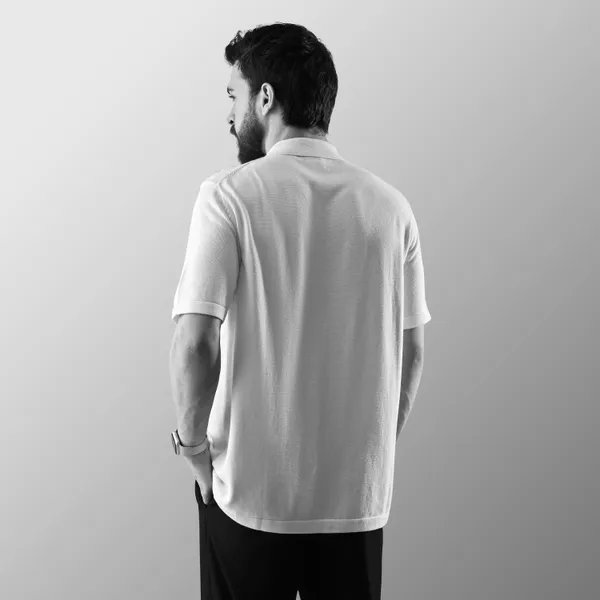 White_Cotton_Chevron_Flat_Knit_Half_Sleeve_Shirt_For_Men