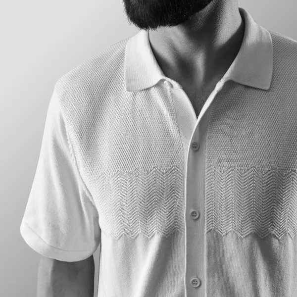 White_Cotton_Chevron_Flat_Knit_Half_Sleeve_Shirt_For_Men