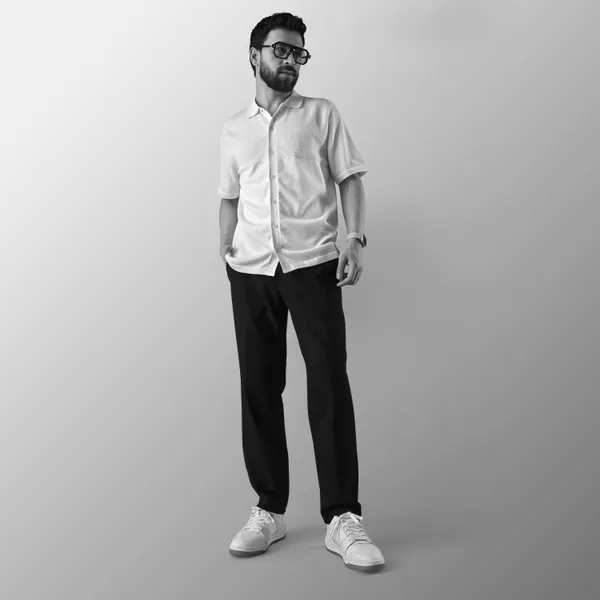 White_Cotton_Chevron_Flat_Knit_Half_Sleeve_Shirt_For_Men