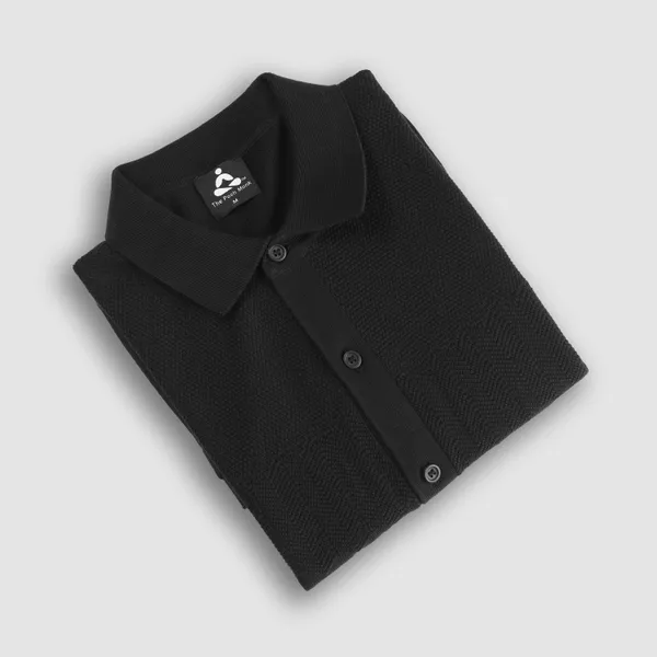 Black_Cotton_Chevron_Flat_Knit_Half_Sleeve_Shirt_For_Men