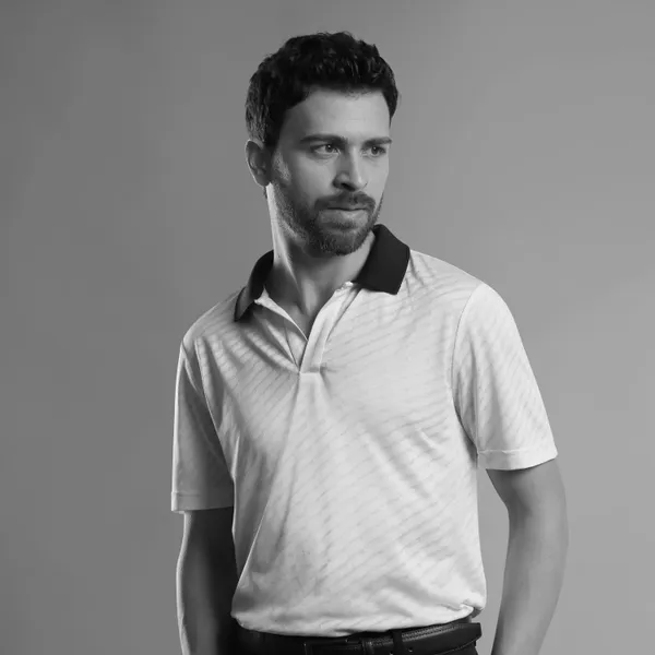 White_Polyester_Black_Collar_Textured_Performance_Polo_T-Shirt_For_Men