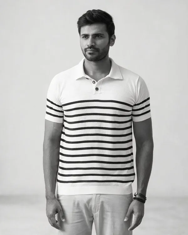 Black-White_Cotton_Nautical_Striped_Flat_Knit_Polo_T-Shirt_For_Men