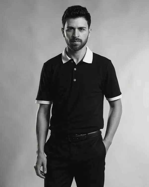 Black-White_Polyester_Contrast_Button_Polo_T-Shirt_For_Men