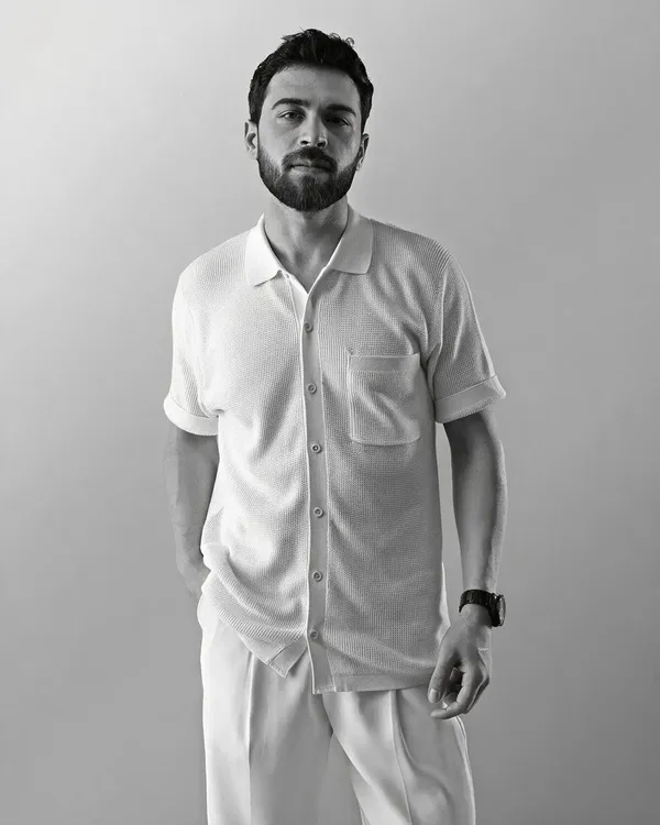 White_Cotton_Textured_Flat_Knit_Half_Sleeve_Shirt_For_Men