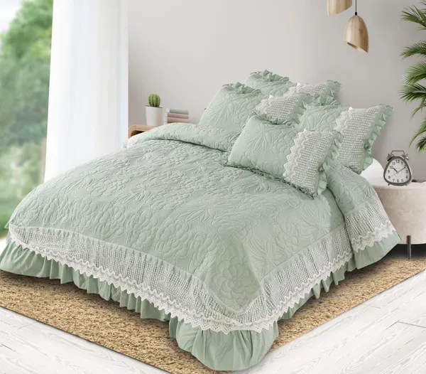 Mint_Green_Cotton_Lace_Bed_Cover_For_Bedroom