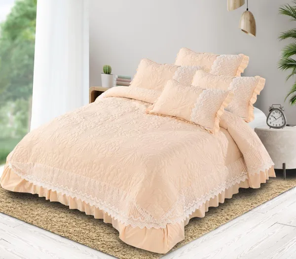 Peach_Cotton_Lace_Bed_Cover_For_Bedroom