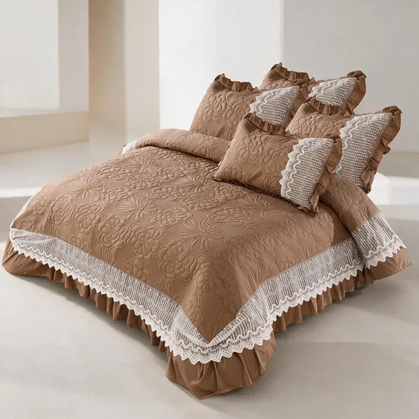 Brown_Cotton_Lace_Bed_Cover_For_Bedroom