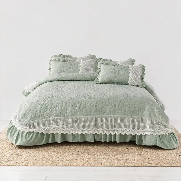 Mint_Green_Cotton_Lace_Bed_Cover_For_Bedroom