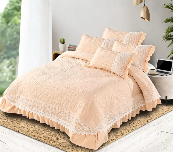Peach_Cotton_Lace_Bed_Cover_For_Bedroom