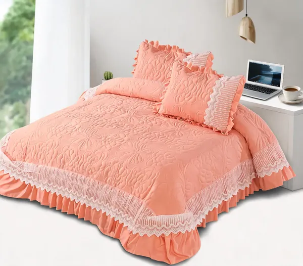 Peach_Cotton_Lace_Bed_Cover_For_Bedroom
