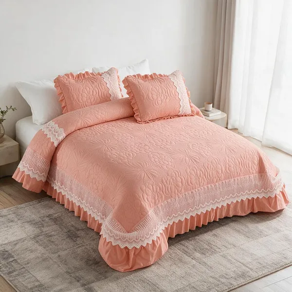 Peach_Cotton_Lace_Bed_Cover_For_Bedroom