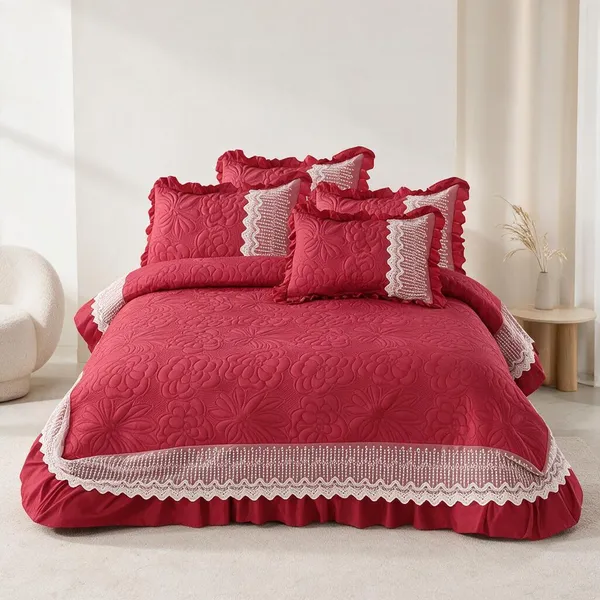 Red_Cotton_Lace_Bed_Cover_For_Bedroom