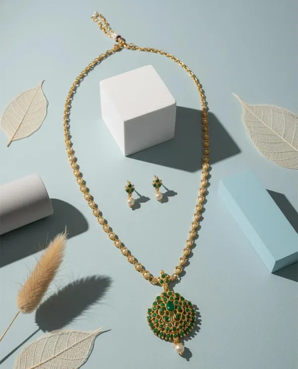 Temple_Stone_Pearl_Necklace_And_Earrings_Set
