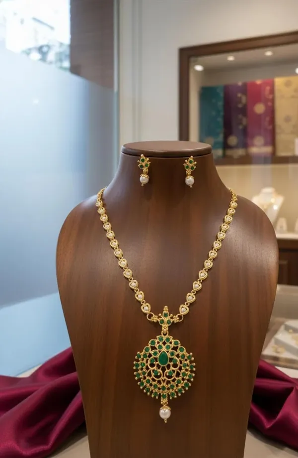Temple_Stone_Pearl_Necklace_And_Earrings_Set