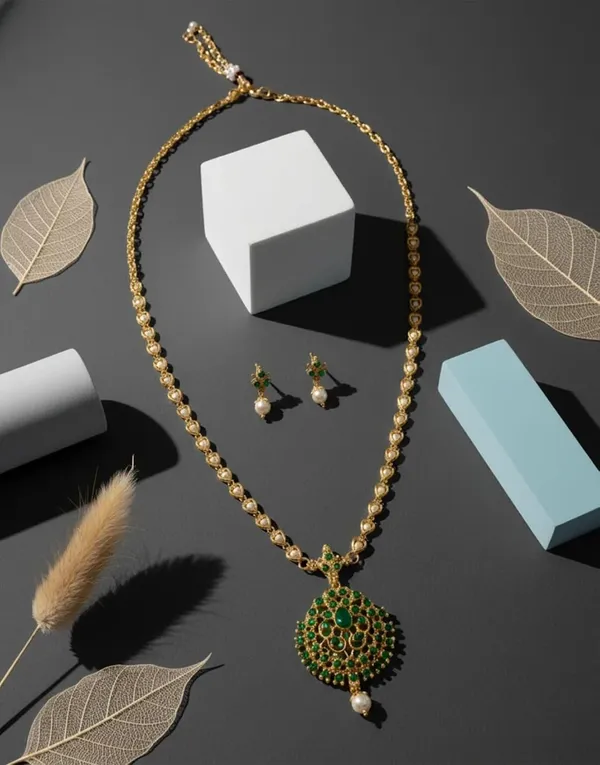 Temple_Stone_Pearl_Necklace_And_Earrings_Set