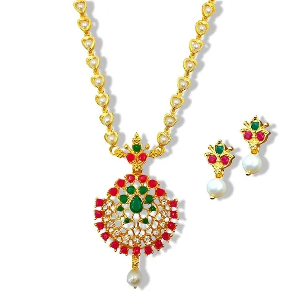Pearl_Chain_Necklace_Set_With_Pendant_And_Earrings