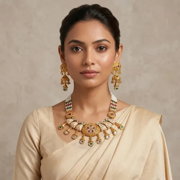 Kundan_Pearl_Choker_Necklace_Set_With_Earrings