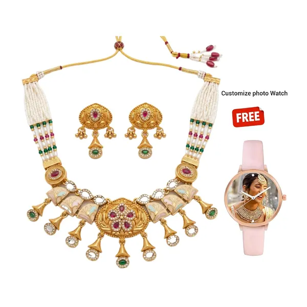 Kundan_Pearl_Choker_Necklace_Set_With_Earrings