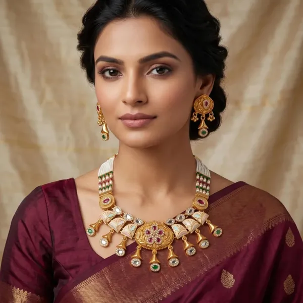 Kundan_Pearl_Choker_Necklace_Set_With_Earrings