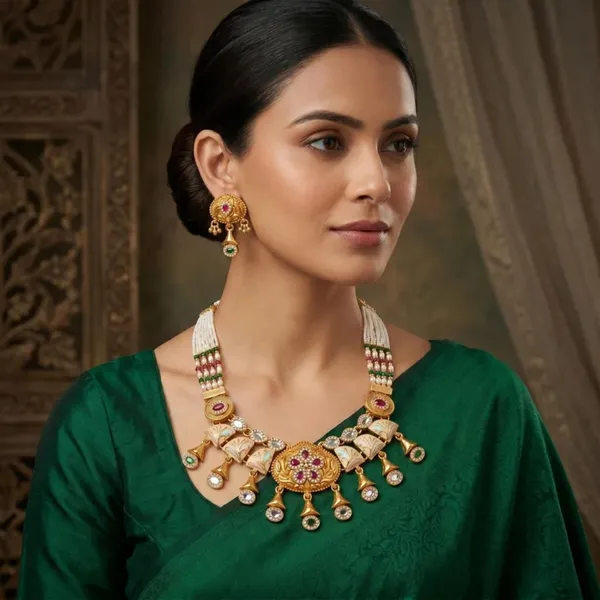 Kundan_Pearl_Choker_Necklace_Set_With_Earrings