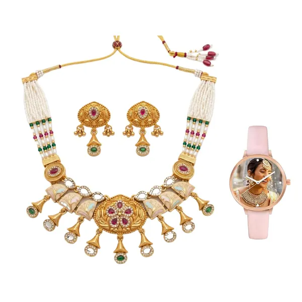 Kundan_Pearl_Choker_Necklace_Set_With_Earrings