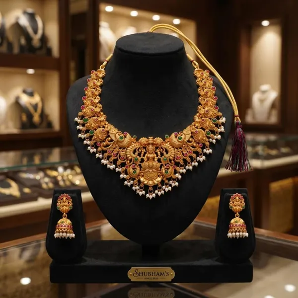 Goddess_Laxmi_Temple_Necklace_Jewellery_Set_With_Jhumka_Earrings
